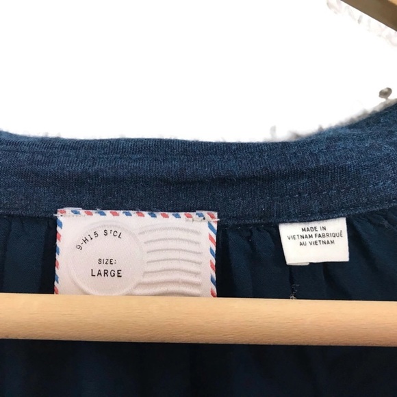 Anthropologie Postmark Large Modal Navy Roll Tab Sleeve Shirt Comfort Relaxed - Picture 5 of 5